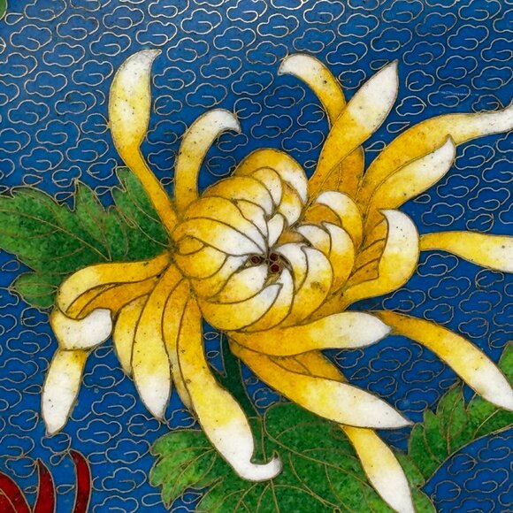 Vintage Japanese Cloisonne Jingfa Floral Enamel 9" Round Plate Turquoise Golden - Picture 2 of 15